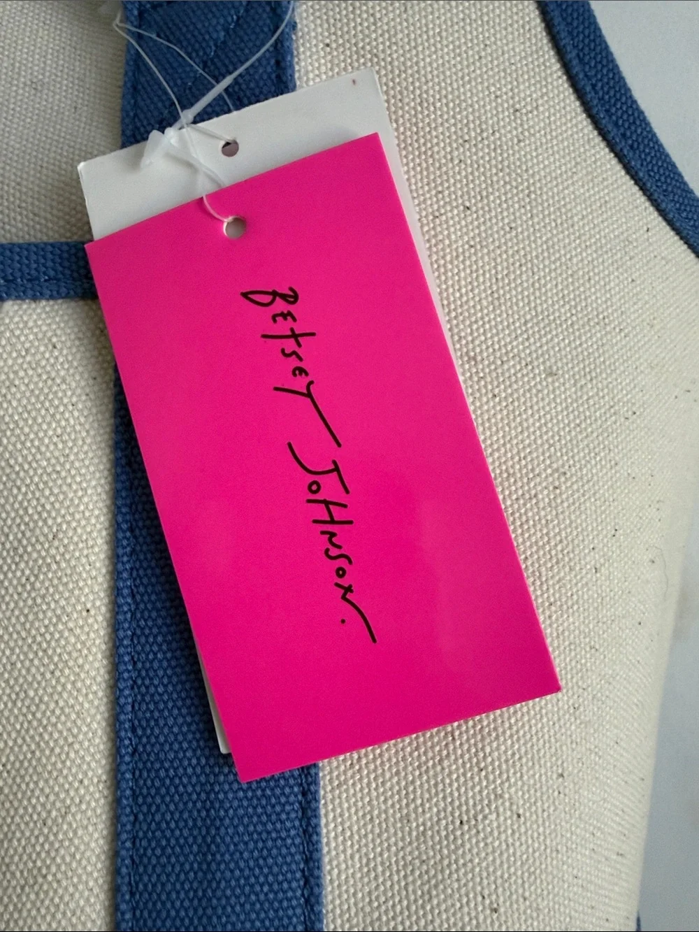 Betsey Johnson Hot Pink Tag Canvas Tote with Blue Trim